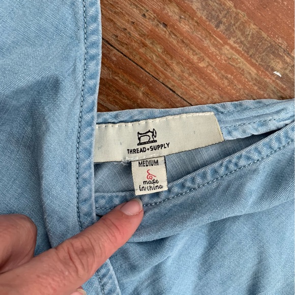 Thread & Supply Wrap Top Wide Leg Chambray Romper - Picture 4 of 8